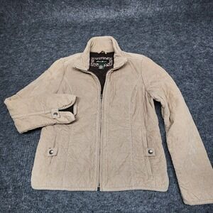 Eddie Bauer Womens Quilted Khaki Insulated Corduroy Jacket Petite Medium PM
